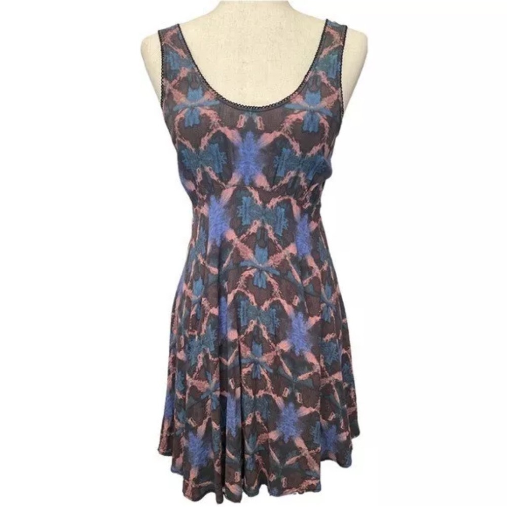 Free People Abstract Print Sleeveless Babydoll Mini Dress Size 8 - Picture 4 of 13